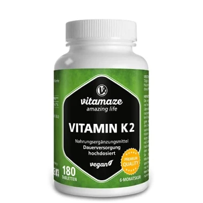 Afbeelding van Vitamine K2 200 mcg Supplement, Gecertificeerd MK 7 Menaquinone, Veganistisch, 180 Tabletten 6 Maanden Voorraad, Beste Bio beschikbaarheid, Supplement zonder Additieven, Made in Germany