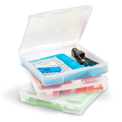 Afbeelding van Iris Ohyama, Draagbare Plastic Opbergdoos, DIY Doos, Stapelbaar, Transparant, 10L, Set van 3, Zichtbare Inhoud, Voor Scrapbooking, Kunst, Hobby, Ambacht, Organiser, BPA Vrij, SBC 350