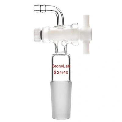 Afbeelding van stonylab Vacuüm Flow Control Adapter met PTFE stopkraan, 24/40 Gewricht en Gebogen Slangaansluiting voor Lab Leverantie