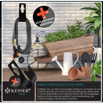 Afbeelding van KESSER® Premium flexibele tuinslang verlengd wandhouder waterslang met 3 voudige latexkern rekbare slang schroefverbindingen van hoogwaardig messing