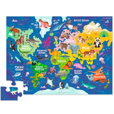 Afbeelding van Crocodile creek vloerpuzzel wereldkaart 36st