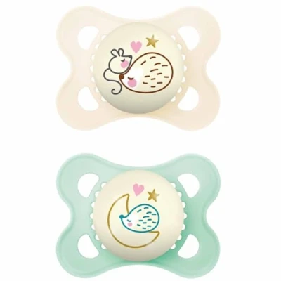Afbeelding van MAM Originele Pure Night Fopspeen 2 6 maanden (set van 2), duurzame en biologisch hernieuwbare babyfopspeen, SkinSoft siliconen speen, Glow in the Dark crème (ontwerpen kunnen variëren)