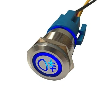 Afbeelding van Mintice Roestvrij Staal Auto Vrachtwagen Tuimelschakelaar Drukschakelaar Schakelaar Wipschakelaar Waterdichte 19mm 12V 5A Blauw Licht Achter Mistlicht Stekker Draad