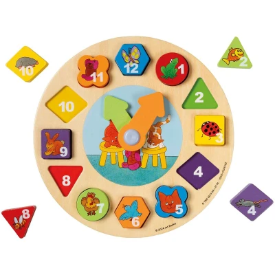 Afbeelding van Dikkie Dik leerklok educatief speelgoed leren klokkijken houten Bambolino Toys