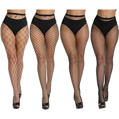 Afbeelding van DRESHOW 4 Paar Hoge Taille Panty&#039;s Visnet Kousen Dij voor Vrouwen