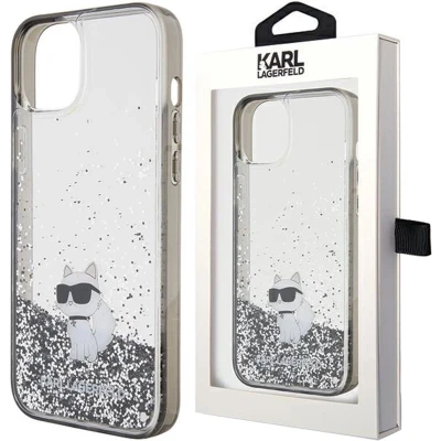 Afbeelding van Karl Lagerfeld Liquid Glitter Choupette hoesje voor iPhone 15 Plus transparant