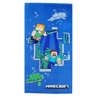 Afbeelding van Theonoi Kinderhanddoek, badhanddoek, strandhanddoek, douchehanddoek voor meisjes en jongens, 100% katoen, 70 x 140 cm (Minecraft Steve Alex)