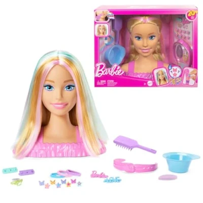 Afbeelding van Barbie Kappop, Blond Haar met 20+ Haarstyling accessoires Inclusief Ster en Vlinder Haarclips Kleurverandering, JFG81