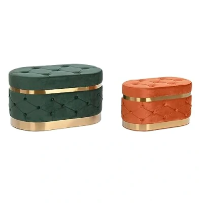 Afbeelding van Kruk DKD Home Decor Groen Oranje Gouden Hout MDF 80 x 47 43 cm (2 Stuks)