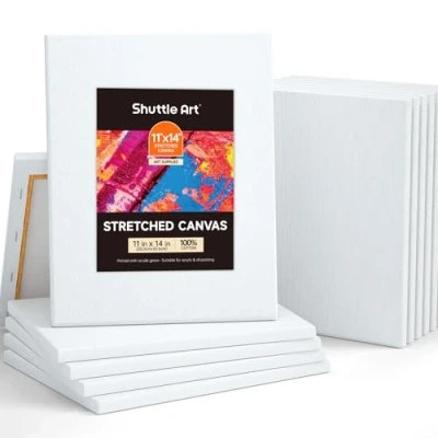 Afbeelding van Shuttle Art 12 stuks canvas om te schilderen, 28 x 36 cm uitgerekte blanco canvasplanken, 100% katoen, wit geprepareerd canvas, doeken voor acryl, olie, acryl gietschilderen