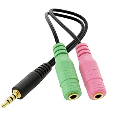 Afbeelding van deleyCON Hoofdtelefoon Headset Splitter Audio Jack Y Adapter Kabel Stereo 1x 3,5 mm Stekker CTIA 4 Polig TRRS naar 2x Bus Aansluiting op en Microfoon