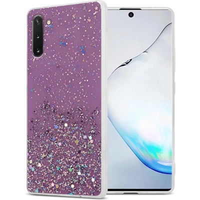 Afbeelding van Cadorabo Hoesje geschikt voor Samsung Galaxy NOTE 10 in Paars met Glitter Beschermhoes van flexibel TPU silicone fonkelende glitters Case Cover Etui