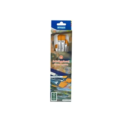 Afbeelding van Stylex 35001 Schuine kwastenset met 6 penselen in de maten 0, 2, 4, 6, 8, 9, voor het schilderen dekkende, tempera, aquarel, olie en acrylverf