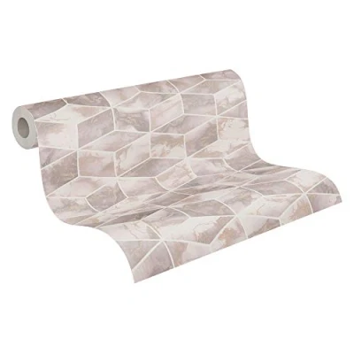 Afbeelding van Leen Bakker Livingwalls Behang 3d Hexagon Motief Oudroze En Goud 53cm X 10,05 M AS Roze Vinyl