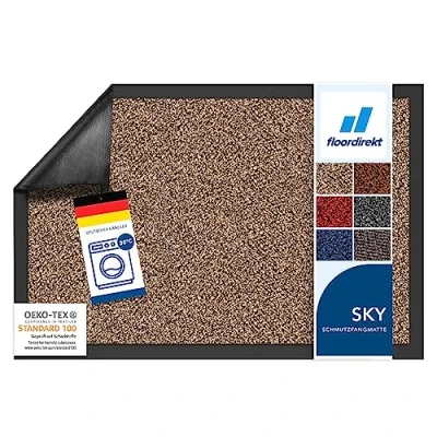 Afbeelding van Floordirekt Schoonloopmat Rhine, wasbare en effectieve vloermat, vuilvangmat met antislip achterkant, deurmat in vele maten kleuren, oker zwart (gemêleerd), 90 x 150 cm