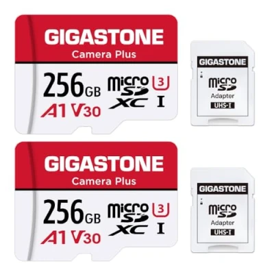Afbeelding van Gigastone 256GB 2 pack micro sd geheugenkaart, Camera Plus, SDXC UHS I A1 U3 V30, 100/50 MB/s lees en schrijfsnelheid, 4K video opname, geschikt voor Drone Compactcamera’s, GoPro action cam, card