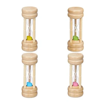 Afbeelding van zandloper set 4 delig looptijden 10x4 cm bordspelletjes tandenpoetsen timer