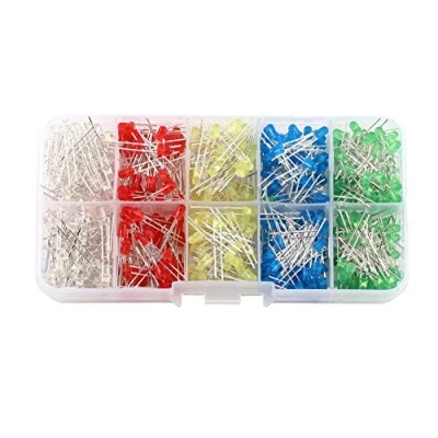 Afbeelding van Akozon Led lichtdiode, 500 stuks, 3 mm, wit, geel, rood, blauw, groen, assortiment, diodes, doe het zelfkit, elektronica componenten