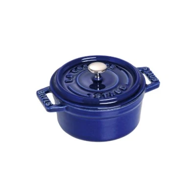Afbeelding van STAUB Mini Cocotte, rond met deksel 10 cm, 0,25 L, geschikt voor inductie, matzwarte email aan de binnenkant van pan, donkerblauw
