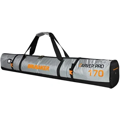 Afbeelding van BRUBAKER CarverTec Pro Skitas Voor 1 paar Ski&#039;s &amp; Stokken Gevoerd Zware Kwaliteit Scheurvast Skihoes Verstelbare draag/schouderbanden 170 cm Zilver/Oranje