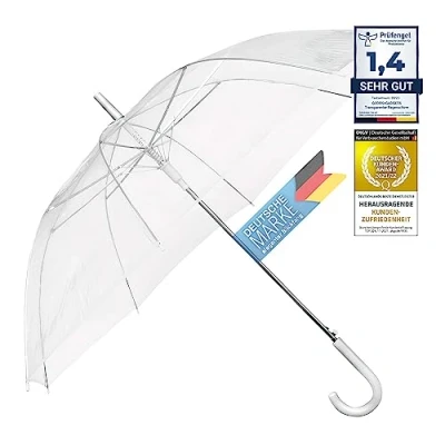 Afbeelding van GOODS+GADGETS Transparante paraplu, transparant, witte paraplu Ø 95 cm; elegante in transparant het modieuze hoogtepunt (1 x zakparaplu), Zakparaplu, 1X