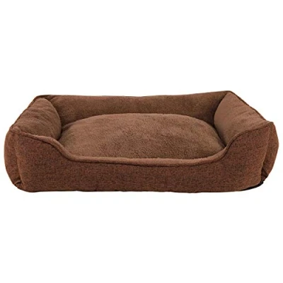 Afbeelding van lionto Hondenkussen gemêleerd met afneembare Hoes, Knus Huisdierenbed comfortabele Instap voor Honden en Katten, (L) 110x80 cm, Zacht Hondenbed Antislip Bodem, Bruin