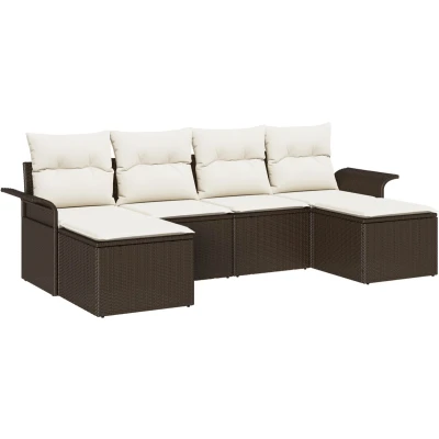 Afbeelding van vidaXL 6 delige Tuinsalon Set met Kussens Bruin Poly Rattan