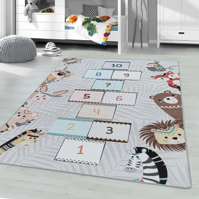 Afbeelding van Speelkleed Pleun Dieren Hinkelbaan Grijs 80x120cm Adana Carpets