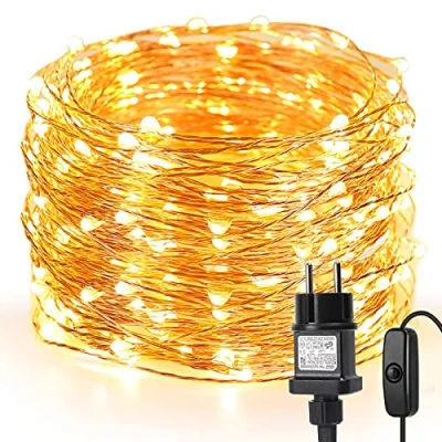Afbeelding van LE Led lichtsnoer van koperdraad, 20 m, 200 leds, waterdicht IP65, werkt op stroom met stekker, ideale kerstverlichting voor buiten, binnen, kamer, feest, bruiloftsdecoratie enz. warmwit
