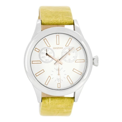 Afbeelding van OOZOO Timepieces Zilverkleurige horloge met zand leren band C8695