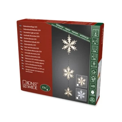 Afbeelding van Kerstverlichting led sneeuwvloksnoer 3 lampjes warm wit