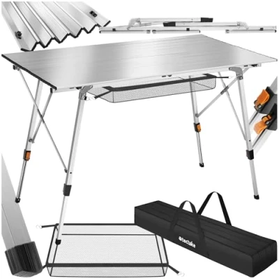 Afbeelding van tectake® Aluminium campingtafel kampeertafel klaptafel in hoogte verstelbaar zilverkleurig 404984