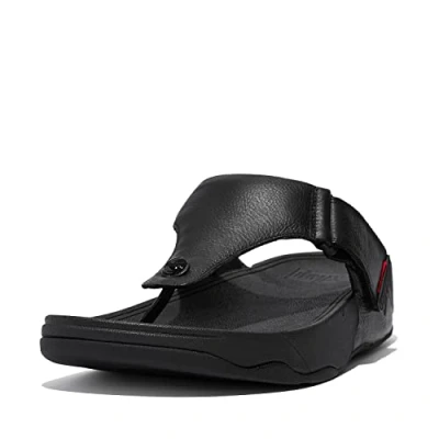 Afbeelding van Fitflop Heren Trakk II teen post lederen open sandalen, zwart (all black 090), 38 EU