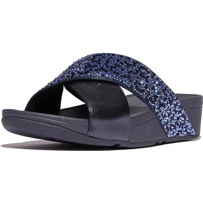 Afbeelding van FitFlop Lulu Crystal Mix Metallic Cross Slides BLAUW Maat 36