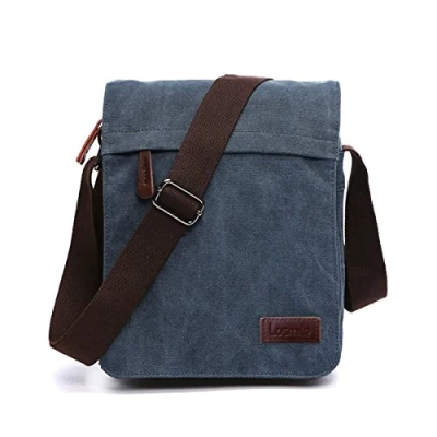 Afbeelding van LOSMILE Canvas Schoudertas voor heren, schoudertas, laptoptas, schooltas, school en werk, mannen vrouwen., M blauw, M,