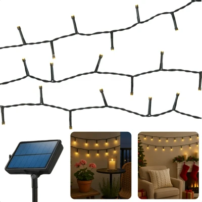 Afbeelding van Cheqo Solar Lichtsnoer Kerstverlichting Buiten Kerstboomverlichting Cluster Verlichting 10.5 Meter 240 Led Met Afstandsbediening Warm W