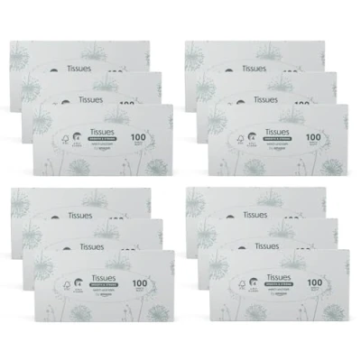 Afbeelding van Amazon merk: Presto! 4 laags papieren zakdoekjes dozen, verpakking van 12 (12 x 100 doekjes)