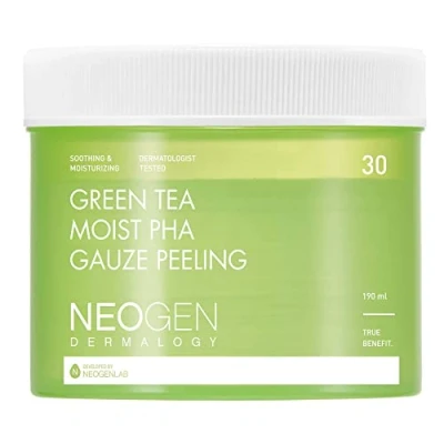Afbeelding van DERMALOGY by NEOGENLAB Vochtige PHA Gaze peeling pads met groene thee (30 pads) en rustgevende pad AHA, BHA, PHA, LHA, hyaluronzuur Koreaanse huidverzorging