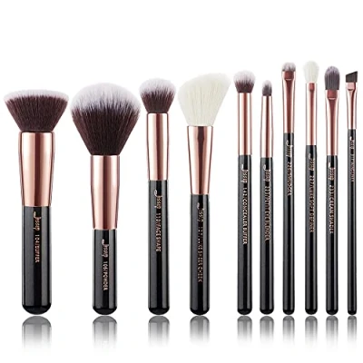 Afbeelding van Jessup 10 stuks make upkwasten, voor foundation, eyeliner, concealer, stempel, handgemaakte kunstharen, upgereedschapsset zwart en roségoud, T156