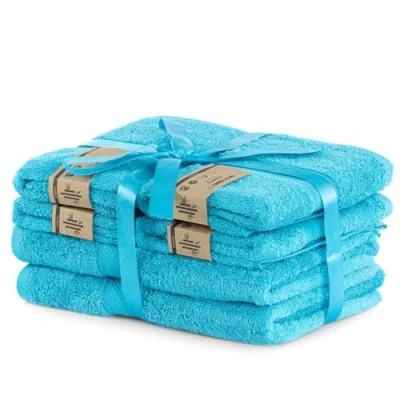 Afbeelding van DecoKing Set van 6 turquoise katoen 4 handdoeken 50 x 100 cm en 2 badhanddoeken 70 140 douchehanddoeken bamboe viscose absorberend antibacterieel