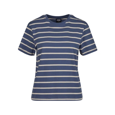 Afbeelding van Urban Classics Striped Boxy Dames T shirt 4XL Wit/Blauw