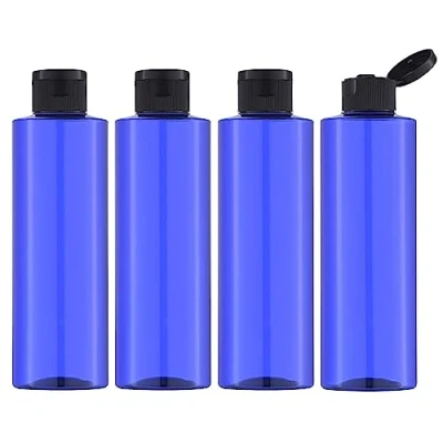 Afbeelding van Toureal 250 ml reisflessenset met flip cap (4 stuks), lege dispenser, plastic flessenset, vulflessen voor cosmetica trechter (blauw)
