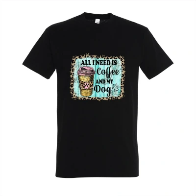 Afbeelding van T shirt All i need is coffee and my dog II Zwart Maat L met print dames