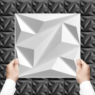 Afbeelding van 3D panelen, pvc kunststof wandpanelen, gaming, kamer, wandplafond, look, pvc, platen, 10 stuks, 0,9 m², wit, D137 1