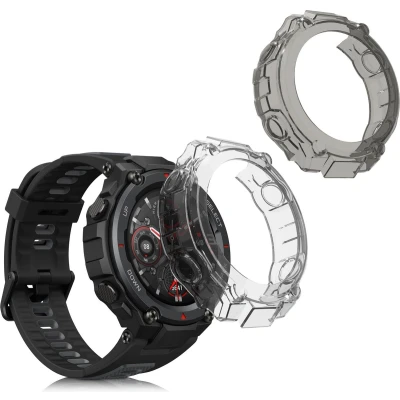 Afbeelding van kwmobile 2x Hoes voor geschikt Huami Amazfit T Rex / Pro Siliconenhoes sporthorloge zwart transparant