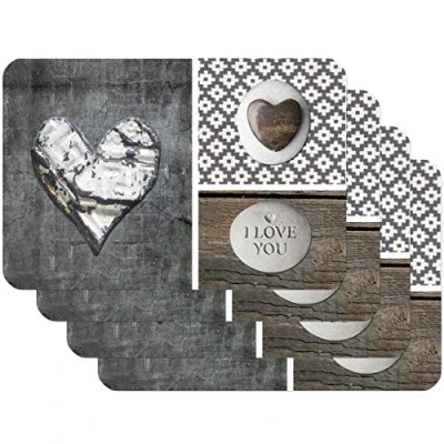 Afbeelding van Venilia placemat voor eetkamer Love in Wood, 4 delige set afwasbaar polypropyleen, geschikt levensmiddelen, 45 x 30 cm, stuks, 59082