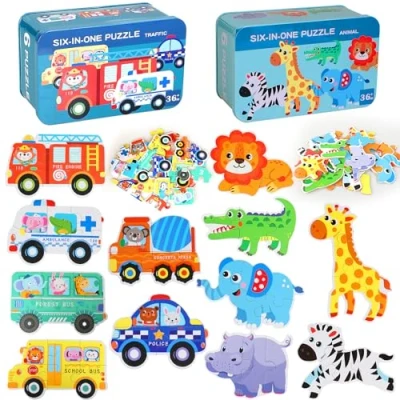 Afbeelding van SAMISO 12 Pack Kinderpuzzel,Houten Puzzels voor Peuters,vormpuzzels, vroeg leren, educatief speelgoed, cadeaus,geschikt jongens en meisjes, houten puzzel vanaf 3 tot 5 jaar