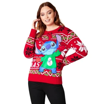 Afbeelding van Disney Stitch Womens Kersttrui Ronde Hals met Lange Mouwen voor Volwassenen Tieners S 2XL Geschenken Haar (Rood Stitch, M)