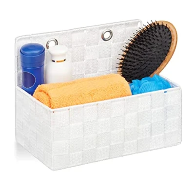 Afbeelding van Relaxdays opbergmand hangend kunststof kleine mand mandje voor in de badkamer wit