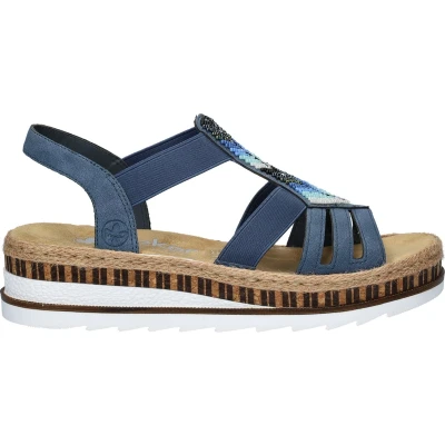 Afbeelding van Rieker V7909 12 Sandalen met sleehak, Dames, Maat: 40, Blue Kunststof